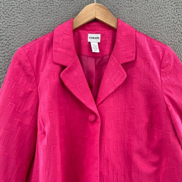 Chicos Blazer Women 3 US Extra Large Pink Tonal 3/4 Sleeve Button Office Career - Picture 2 of 10